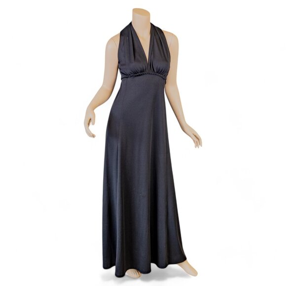 Vintage 1970s Black Halter Maxi Dress with Lace Back * Medium - Picture 4 of 14